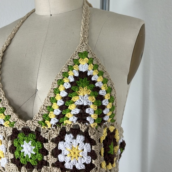 Cessilie Granny Afghan Crochet Halter Mini Dress - Picture 5 of 10